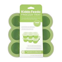 KIDDO FEEDO Baby Food Storage Container and Freezer Tray with Silicone Clip-On Lid - 9x2.5oz Easy-Out Portions - BPA Free/FDA Approved - Free EBook by Award-Winning Author/Dietitian - Green