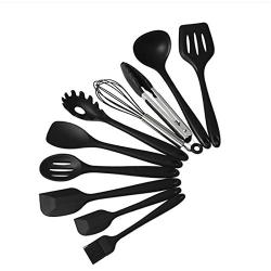 XUNHANG Silicone Kitchenware 10 Piece Non-stick Pan Set Eco-friendly Kitchen Tools Baking Utensils Kitchen Appliances Silicone Kitchenware (Color : Black)