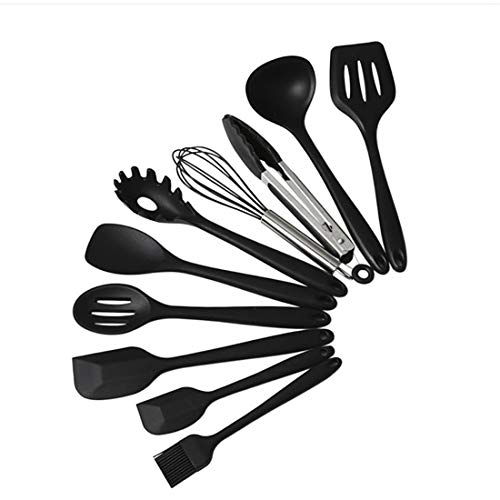 XIAMEND Silicone Kitchenware 10 Piece Non-stick Pan Set Eco-friendly Kitchen Tools (Color : Black)
