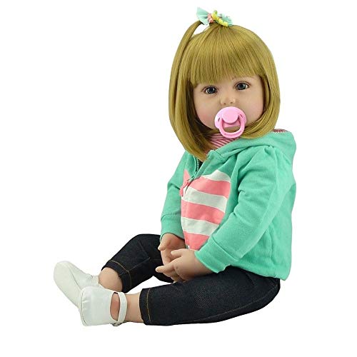 iCradle Lovely Handmade Soft Silicone Reborn Baby Girl Doll 18 Inch 45cm Realistic Looking Newborn Vinyl Dolls Toddler Toy for Kid Xmas Gift Golden Hair