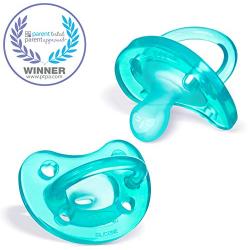 Chicco PhysioForma 100% Soft Silicone One Piece Pacifier for Babies 0-6 Months, Teal, Orthodontic Nipple, BPA-Free, 2-Count in Sterilizing Case