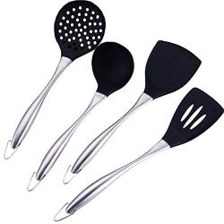 Kitchen Utensils, 304 Stainless Steel Kitchenware Set Silicone Cookware, Anti-Scalding Non-Stick Pot High Temperature Spoon Shovel Set, Kitchenware