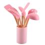 Silicone kitchenware Pink Silicone Cooking Utensils Kitchen Utensil Set 6 Pieces Wooden Handles Cooking Tools For Nonstick Cookware Pink Silicone kitchen utensils ( Color : Pink , Size : 6 Piece Set )