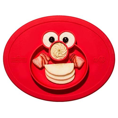 ezpz Sesame Street Elmo Mat - One-Piece Silicone placemat + Plate (Red)