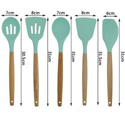 Silicone Kitchenware Kitchen Nonstick Cookware Set, Kitchen Tools Baking Utensils, Silicone Wood Handle Kitchenware, 11Pcs