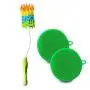 Kitchen Bottle Brush Cleaner Set w/Silicone Scrubbing Pads (3 Pc. Set) Long Handle, Dish, Glass, Silicone Kitchen Cleaning Set Accessory | Water, Tumbler, Cup, Pot, Pan | BPA Free, Food-Grade Safe