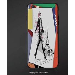 Case for Apple iPhone 6 and iPhone 6s,Shock-Absorption Bumper Cover,Anti-Scratch Back,Fashion House Decor,A Girl Walking in Streets of Paris Sketch Style Romantic Eiffel Tower Image,Orange