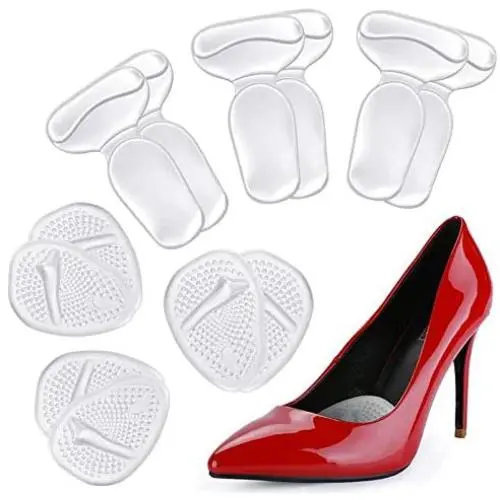 Heel Cushion Inserts and Metatarsal Pads for Women, 3 Pairs Heel Grips and 3 Pairs Ball of Foot Cushions, Silicone Shoe Pads Insoles for High Heels, Blister Prevention for Too Big Shoes …