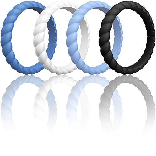 ThunderFit Womens Thin Swivel Rings, 10 Rings / 8 Rings / 4 Rings / 1 Ring - Stackable Silicone Wedding Rings - 2.5mm Wide - 2mm Thick