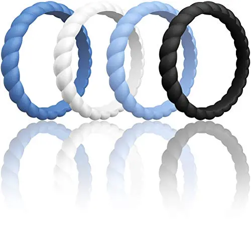 ThunderFit Womens Thin Swivel Rings, 10 Rings / 8 Rings / 4 Rings / 1 Ring - Stackable Silicone Wedding Rings - 2.5mm Wide - 2mm Thick