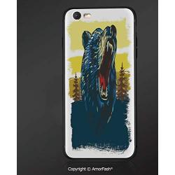 Case for Apple iPhone 6 and iPhone 6s 4.7-Inch,Shock-Absorption Bumper Cover,Cabin Decor,Angry Bear with Forest Backdrop Aggressive Expression Brush Strokes,Yellow Blue Red