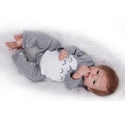 Nicery Reborn Baby Doll Soft Simulation Silicone Vinyl Cloth Body 20-22inch 50-55cm Magnetic Mouth Lifelike Vivid Boy Girl Toy for Ages 3+ Gray Hat Nicery-RD55C503-OTD