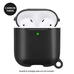 Upgrade Airpods Case Protective Cover Compatible with Airpods Wireless Charging Case 2 and 1 Cute Full Protection Skin Cover Case,Front LED Visible (Black-Carbon Fiber)