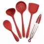 Kitchenware Set, Silicone Heat-Resistant Kitchen Cooking Tools Non-Stick Shovel Spoon Colander Household 5 Piece Set, red