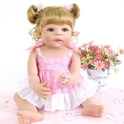 PURSUEBABY Toddler Washable Full Body Reborn Toddler Vinyl Baby Girl Doll with Curly Blonde Hair, 22 Inch Baby Doll with Magnetic Pacifier Looks Real (Natalie)