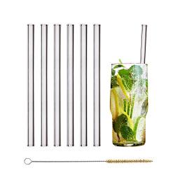 HALM Glass Straws - 6 Reusable Drinking Straws + Plastic-Free Cleaning Brush - Made in Germany - Dishwasher Safe - 20 cm (8 in) x 0.9 cm - Straight - Perfect for Smoothies, Cocktails