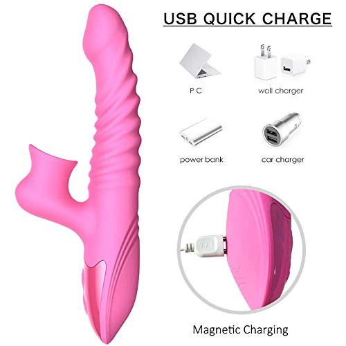 CRYPY Wireless Multi Speed Thrusting & Clitorial Sucking Toy for Women Vibrartor Wand Msaturbers Toys for Woman Adullt Toys - Whisper Quiet - Soft Silicone Personal (Pink)
