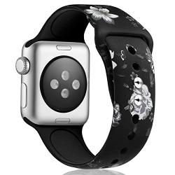 KOLEK Floral Bands Compatible with Apple Watch 42mm 44mm, Silicone Fadeless Pattern Printed Replacement Bands for iWatch Series 4 3 2 1, Grey Flower, M, L