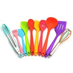 JunbosiKitchenware Color Silicone Kitchen Utensils Set of 10 Environmentally Friendly Cooking Shovel Spoon Tool Non-Stick Silicone Kitchenware Set