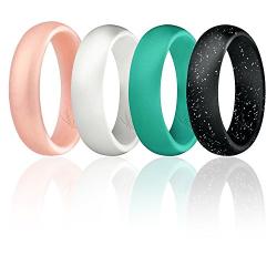 ROQ Silicone Wedding Ring for Women, Affordable Silicone Rubber Wedding Bands, 7 Packs, 4 Pack & Singles - Glitters & Metallic - Rose Gold, Silver, Pink, Black, Blue