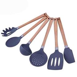Hjyi Silicone Kitchen Cooking kitchenware resistant to high temperature non-stick pot wooden handle silicone cooking spoon shovel (6-piece set)