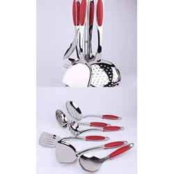 KITCHENWARE: STAINLESS STEEL RED SILICONE HANDLE 6PCS COOKING UTENSIL SET