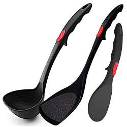 HUShjsd Silicone Kitchenware 3 Piece Set, Non-stick Cooking Spatula, Household Soup Spoon Shovel Set Kitchen High Temperature Fried Shovel Kitchen Utensils,Black, Red (Color : Black)