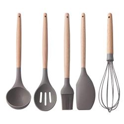 UPKOCH 5pcs Silicone Kitchenware Set Nonstick Cooking Utensils High Temperature Resistant Kitchen Tool with Wood Handle for Home