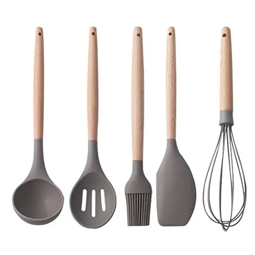 UPKOCH 5pcs Silicone Kitchenware Set Nonstick Cooking Utensils High Temperature Resistant Kitchen Tool with Wood Handle for Home