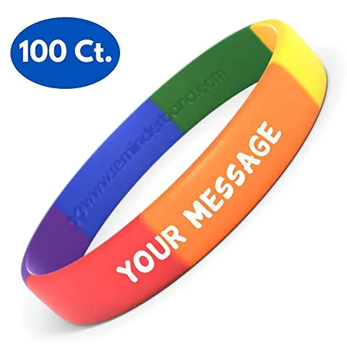 Reminderband Silicone Wristbands - 100 Pack - Personalized Customizable Rubber Bracelets - Customized for Motivation, Events, Gifts, Support, Causes, Fundraisers, Awareness - Men, Women