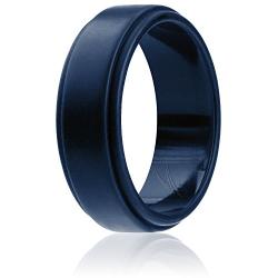 ROQ Silicone Wedding Ring for Men, 4 Packs & Singles Silicone Rubber Wedding Bands - Step Edge Sleek Design - Metallic, Black and Camo Colors