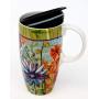Cypress Home Ceramic Travel Mug with Gift Box, 17 ounces (Blooming Flowers)