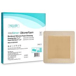 MedVance TM Silicone - Bordered Silicone Adhesive Foam Dressing Size 7''x7'' (5''x5'' pad), Box of 5 dressings