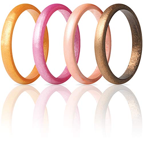 ThunderFit Womens Thin and Stackable 4 Pack Silicone Rings Wedding Bands 2.5mm Width - 2mm Thick