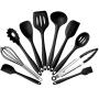 Cooking Utensils Set - 10 Piece Silicone Kitchen Spatula Set - Black Professional Cooking Utensils - Nonstick Silicone and Heat Resistant Kitchenware