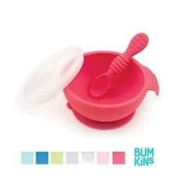 Bumkins Suction Silicone Baby Feeding Set, Bowl, Lid, Spoon, BPA-Free, First Feeding, Baby Led Weaning - Red