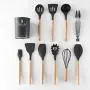 11pcs set Silicone Kitchenware Set Kitchenware Eggbeater Scoop Household Wood Handle Cooking Tools Shovel Oil Brush