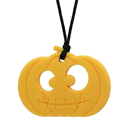 Chew Necklace for Boys and Girls - Silicone Halloween Pumpkin Chewable Pendant for Teething, Autism, Biting, ADHD, SPD, Sensory Oral Motor Aids for Kids, Chewy Toy Jewelry for Adults