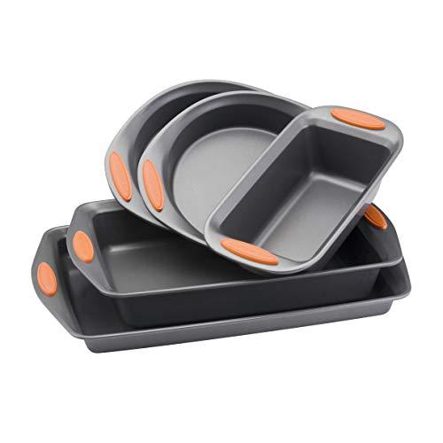 Rachael Ray Yum-o! Nonstick Bakeware 5-Piece Oven Lovin Bakeware Set, Gray with Orange Handles