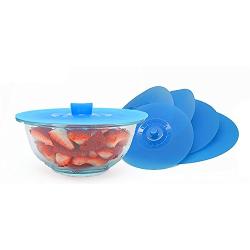 Happy Gourmet Set of 5 Kitchenware Silicone Suction Lids and Food Covers, Blue