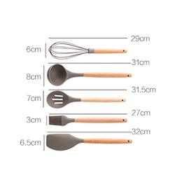 Silicone Kitchenware Set High Temperature Egg Beater Colander Spoon Household Wood Handle Thickening for Making Different Foods