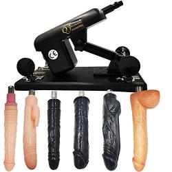 QJ Automatic Massage Tool Machine Gun with Different Attachments for Adult Silicone Couple Toys (Black)