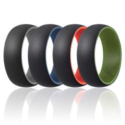 ROQ Silicone Wedding Ring for Men - 3 Packs/4 Packs & Singles - Duo Collection Silicone Rubber Wedding Bands - Classic Styles