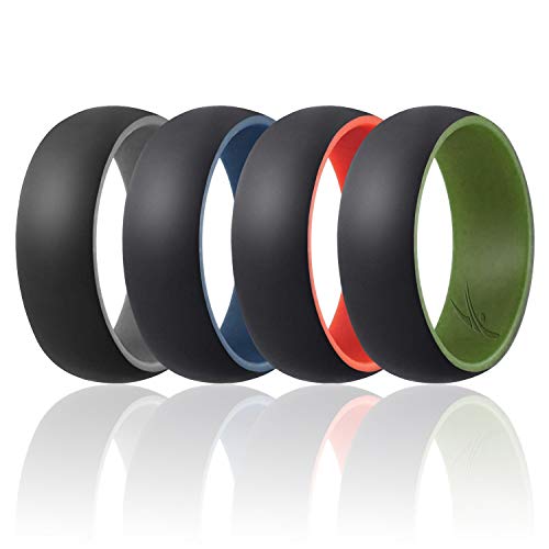 ROQ Silicone Wedding Ring for Men - 3 Packs/4 Packs & Singles - Duo Collection Silicone Rubber Wedding Bands - Classic Styles