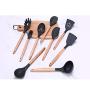 JunbosiKitchenware, Wooden Handle, Silicone Kitchenware, 9 Sets of Non-Stick Kitchen Utensils, Wooden Handle, Silicone Kitchenware Set