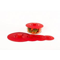 Silicone Suction Lids, Food Covers. Suction Seal Works on Cups, Bowls & Pots, Set of 5 in Red