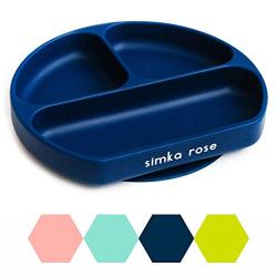 Suction Plate for Baby and Toddler - Divided Silicone Plate - BPA Free - Dishwasher and Microwave Safe - Cute Baby Shower Gift (Navy)