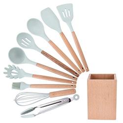 Gwjs Silicone Wooden Handle Kitchen Utensils, Nonstick Spatula Silicone Kitchenware Silicone Spatula Suit Kitchen Gadget Kitchen Tool-nine-piece Set 32cm(12.6inch)