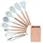 Gwjs Silicone Wooden Handle Kitchen Utensils, Nonstick Spatula Silicone Kitchenware Silicone Spatula Suit Kitchen Gadget Kitchen Tool-nine-piece Set 32cm(12.6inch)