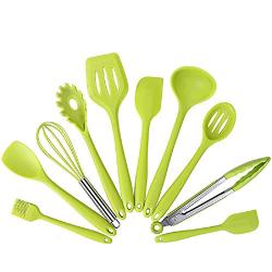 LHWXSXL Kitchen Gadgets, Silicone Kitchenware Set of 10, Nonstick Kitchen Tools Baking Cookware, Black Blue Green Red